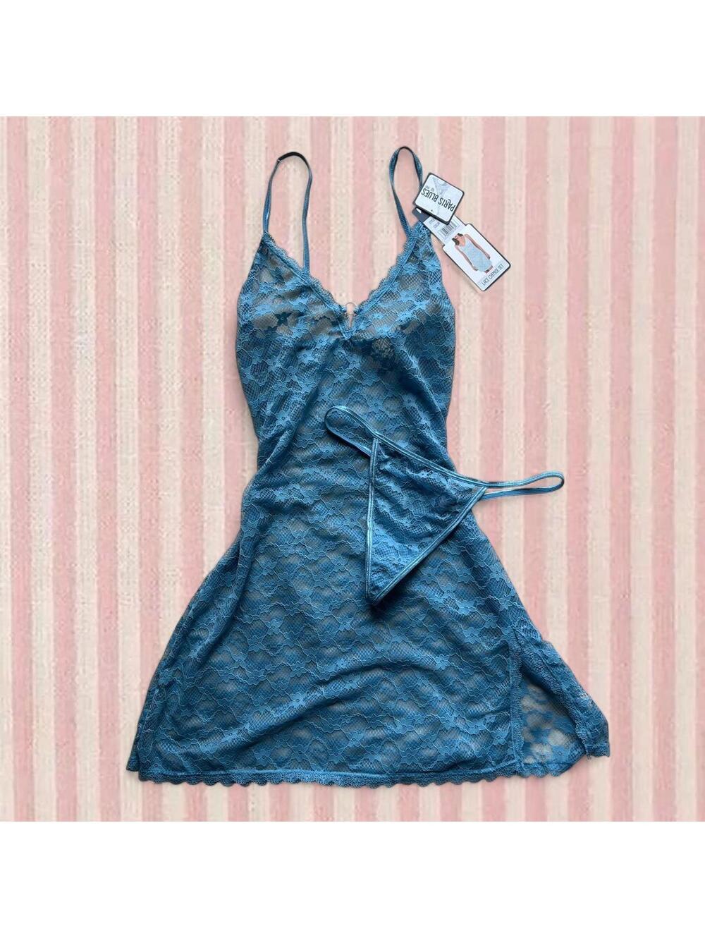 blue lace babydoll lingerie dress set